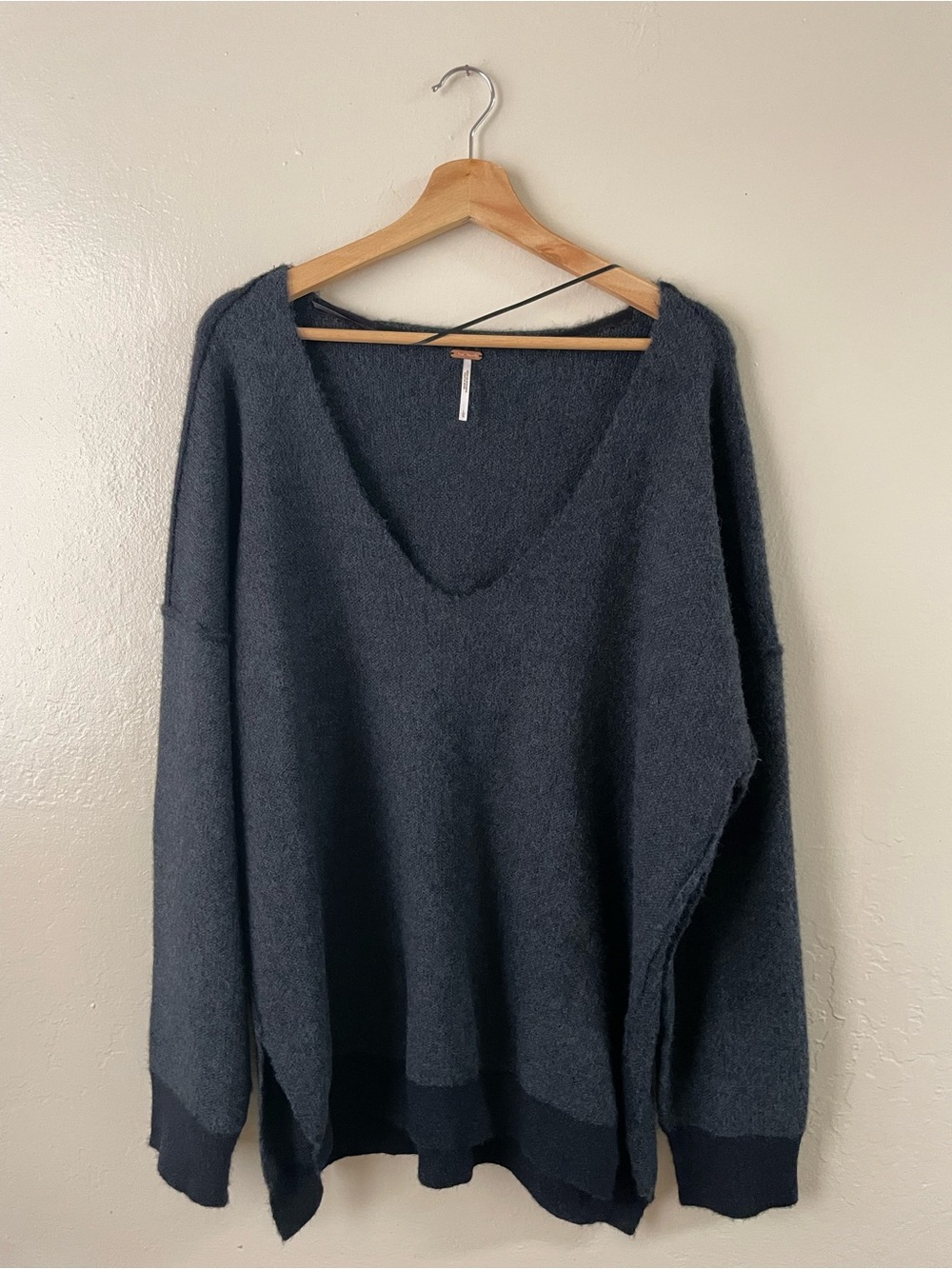 Free People Oversized V-Neck Sweater - Charcoal Gray